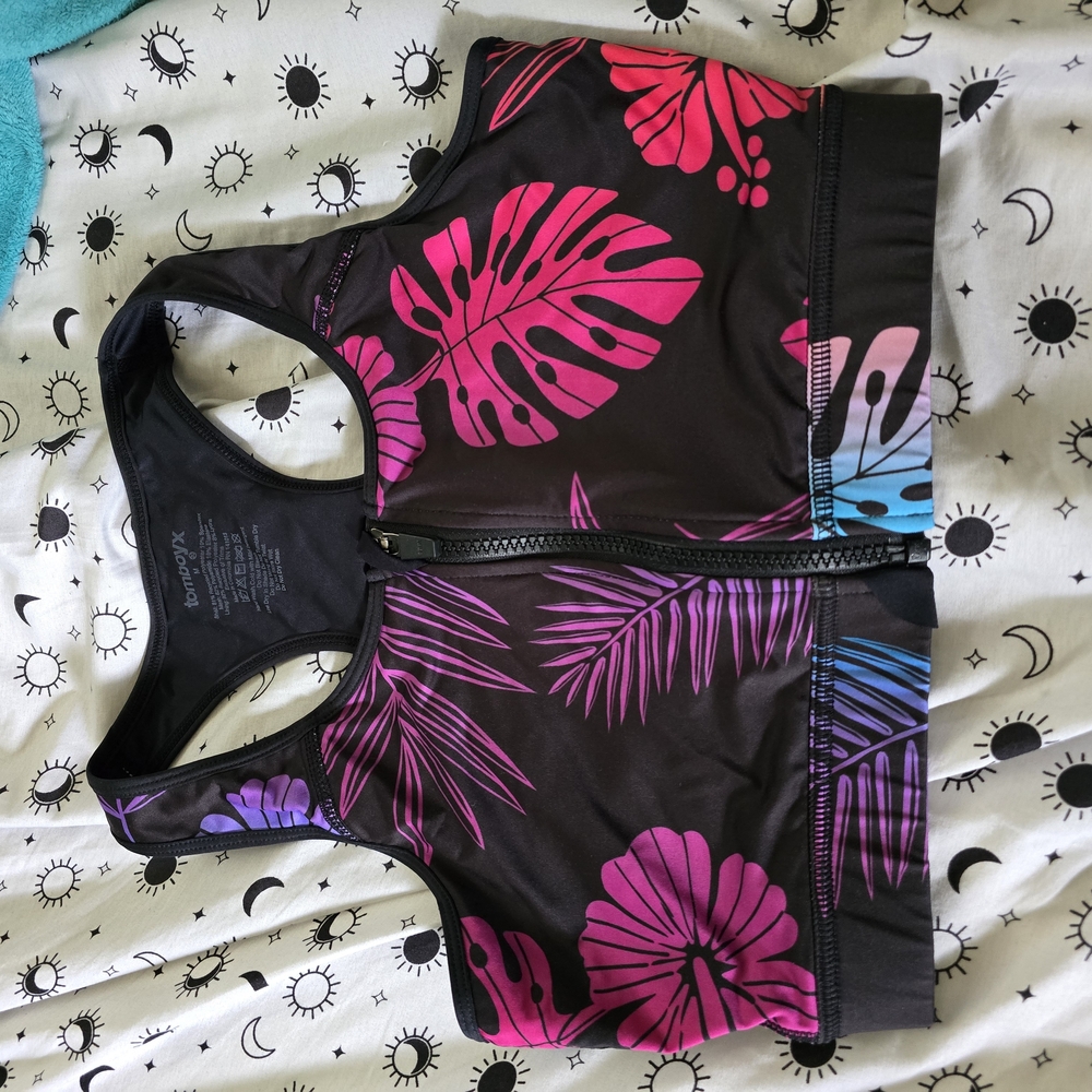 TomboyX Black and Pink Zip-Up Swim Top